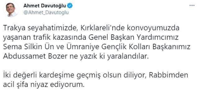 Ahmet Davutoğlu'nun konvoyunda kaza: Genel Başkan Yardımcısı ve bir çocuk yaralandı