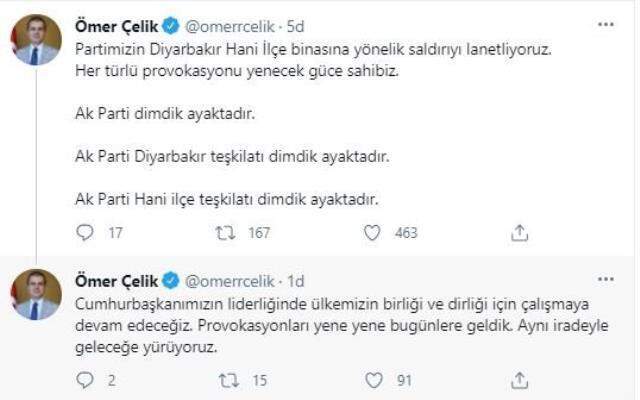 AK Parti Hani İlçe Başkanlığı'na yapılan molotof kokteylli saldırıya tepki yağıyor