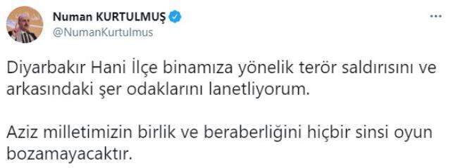 AK Parti Hani İlçe Başkanlığı'na yapılan molotof kokteylli saldırıya tepki yağıyor