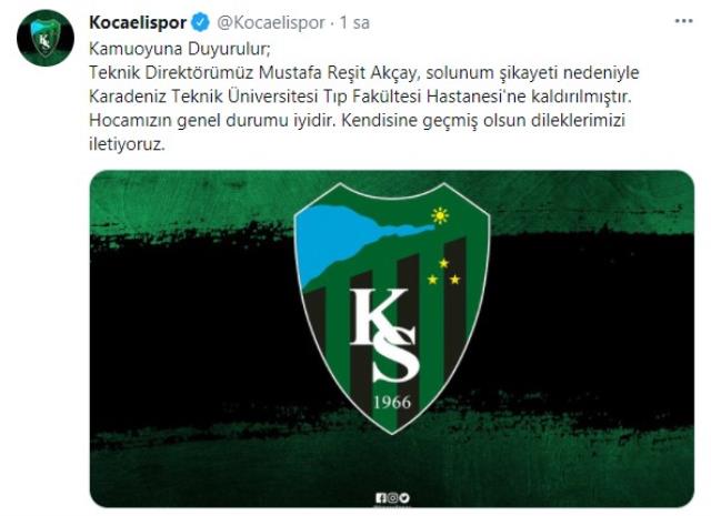 Kocaelispor Teknik Direktörü Mustafa Reşit Akçay hastaneye kaldırıldı