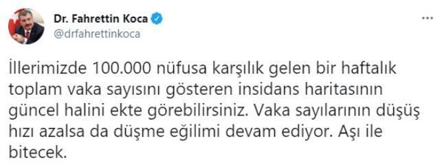 Son Dakika: İllere göre haftalık vaka haritası açıklandı Son Dakika: İllere göre haftalık vaka haritası açıklandı