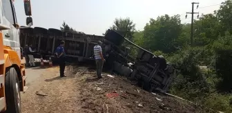 Anadolu Otoyolu'nda soya fasulyesi yüklü tır devrildi: 1 yaralı