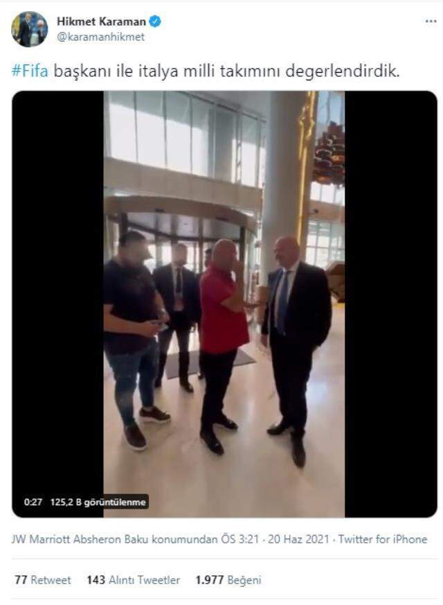 Hikmet Karaman'nı FIFA Başkanı Infantino ile yaptığı paylaşım büyük etkileşim aldı