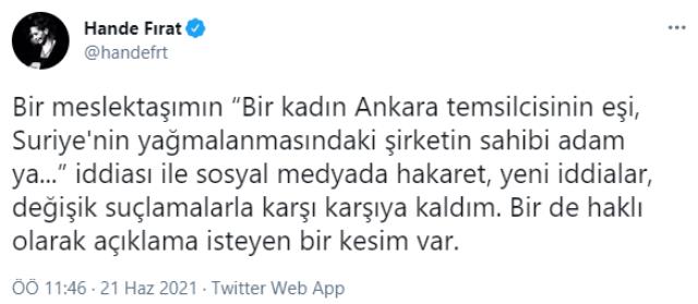 Hande Fırat ve eşinden gazeteci Serdar Akinan'ın Suriye'nin yağmalanmasına yönelik iddialarına yanıt