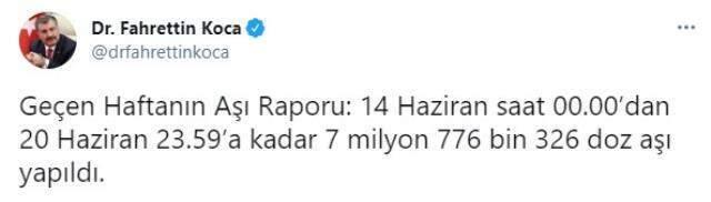 Ülke genelinde son bir haftada 8 milyona yakın aşı uygulandı