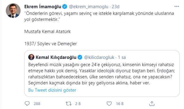 İBB Başkanı İmamoğlu, Cumhurbaşkanı Erdoğan'ın 'Kusura bakmasınlar' ifadelerine Atatürk'ün sözüyle yanıt verdi İBB Başkanı İmamoğlu, Cumhurbaşkanı Erdoğan'ın 'Kusura bakmasınlar' ifadelerine Atatürk'ün sözüyle yanıt verdi