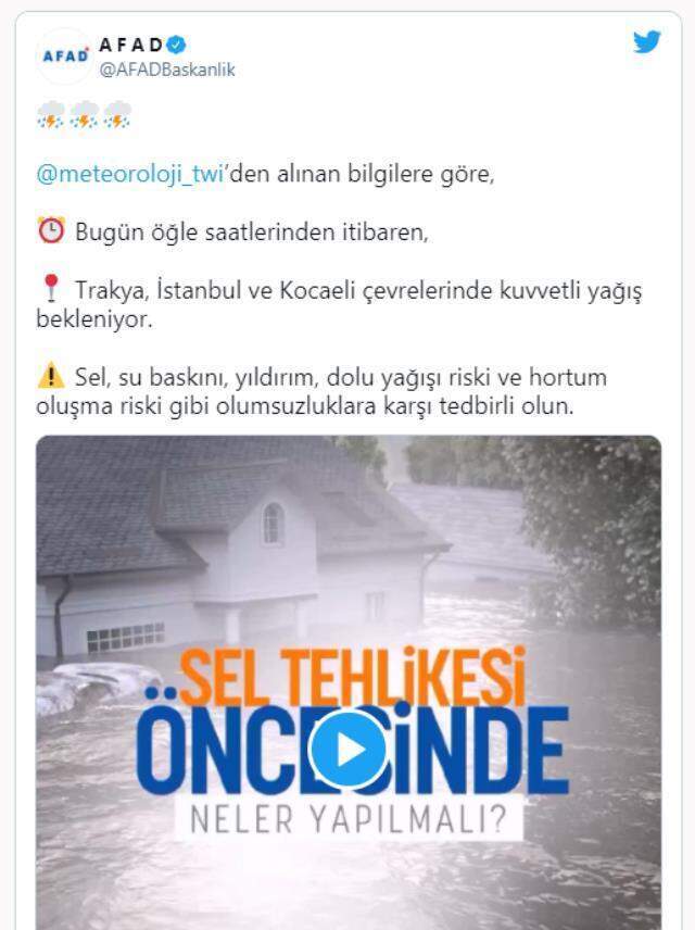 Meteoroloji'den İstanbul uyarısı geldi! 11.00-19.00 saatleri arasında etkili olacak ani sel ve su baskını bekleniyor Meteoroloji'den İstanbul uyarısı geldi! 11.00-19.00 saatleri arasında etkili olacak ani sel ve su baskını bekleniyor