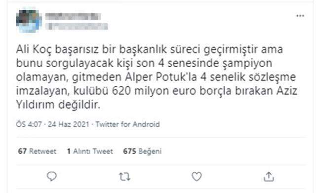 Bugün sosyal medyanın zirvesine çıkan Aziz Yıldırım'ın sözlerine tepki yağdı