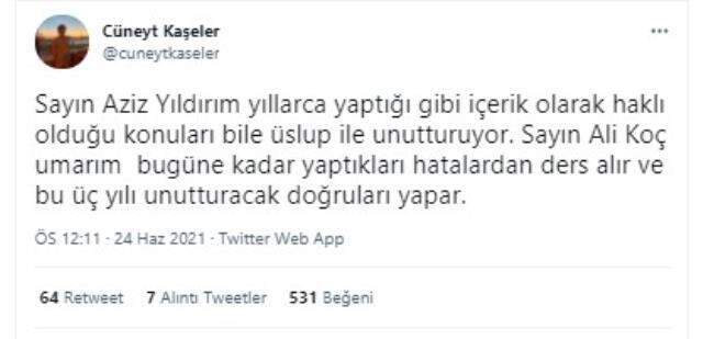 Bugün sosyal medyanın zirvesine çıkan Aziz Yıldırım'ın sözlerine tepki yağdı