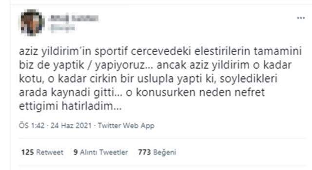Bugün sosyal medyanın zirvesine çıkan Aziz Yıldırım'ın sözlerine tepki yağdı