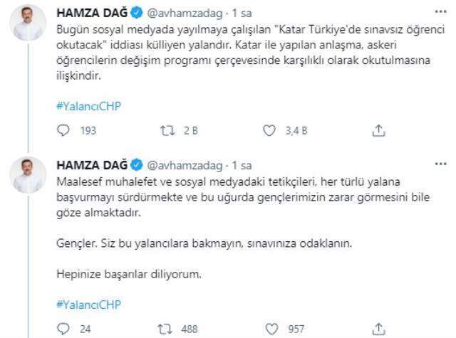 AK Parti'den 'Katarlılara sınavsız tıp eğitimi' iddialarıyla ilgili gençlere mesaj: Siz bu yalanlara bakmayın, sınavınıza odaklanın AK Parti'den 'Katarlılara sınavsız tıp eğitimi' iddialarıyla ilgili gençlere mesaj: Siz bu yalanlara bakmayın, sınavınıza odaklanın