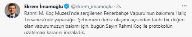 İmamoğlu ile Rahmi Koç imzaları attı! Fenerbahçe Vapuru'nun bakımını yine İBB yapacak