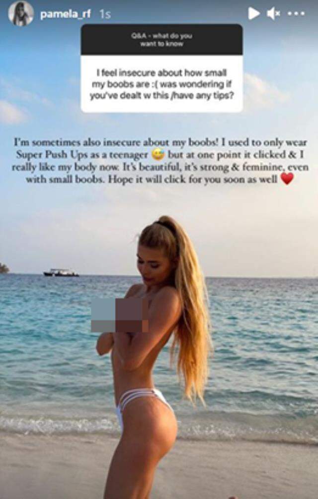 Güzel fitness antrenörü Pamela Reif, plajdan üstsüz paylaşım yaptı