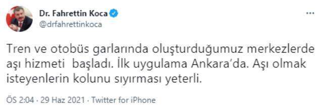 Ankara'da tren ve otobüs garlarında korona aşısı hizmeti başladı Ankara'da tren ve otobüs garlarında korona aşısı hizmeti başladı