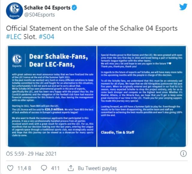 Schalke 04 Esports LEC slotunu 26.5 milyon euro karşılığında sattı!