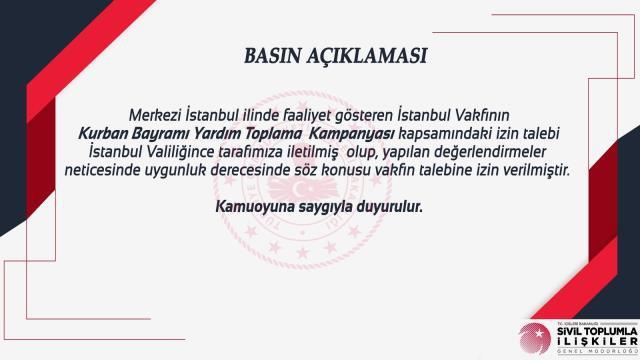 Son Dakika: İmamoğlu'nun çıkışı sonrası İçişleri'nden açıklama: İstanbul Vakfı'nın kurban bağışı toplamasına izin verilmiştir Son Dakika: İmamoğlu'nun çıkışı sonrası İçişleri'nden açıklama: İstanbul Vakfı'nın kurban bağışı toplamasına izin verilmiştir