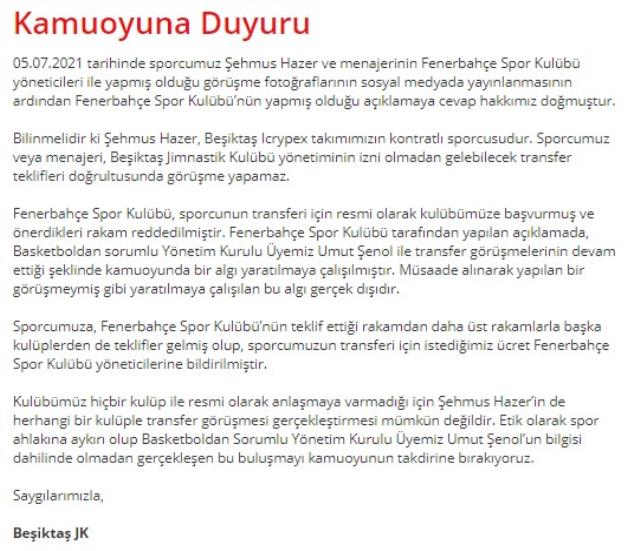 Beşiktaş, Fenerbahçe'yi oyuncusuyla gizli görüşme yapmakla suçladı