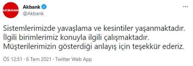 Sistemi çöken Akbank'tan yeni açıklama: Siber saldırı iddiaları gerçek dışıdır