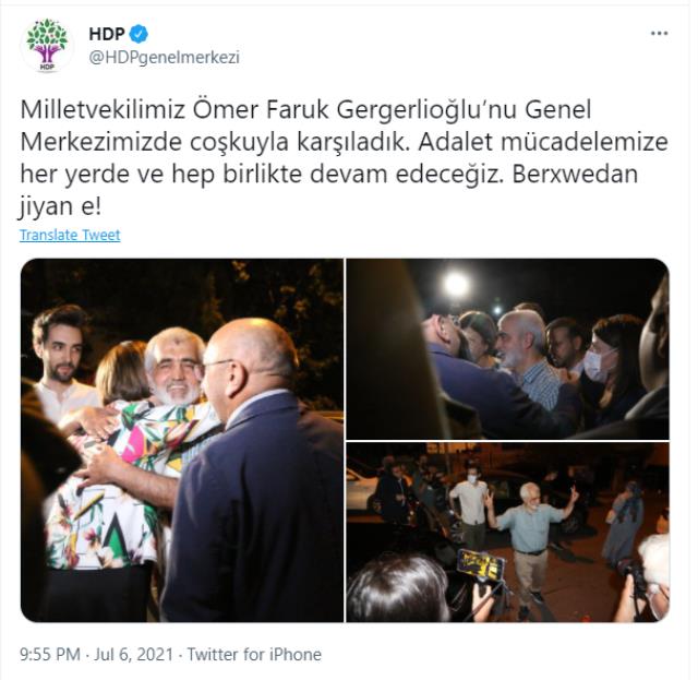 Son Dakika: HDP'li Ömer Faruk Gergerlioğlu, Sincan Cezaevi'nden tahliye oldu