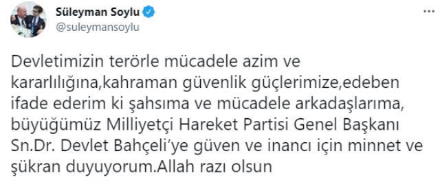 Son Dakika! Soylu, istifa iddiaları sonrası kendisine destek veren Bahçeli'ye teşekkür etti