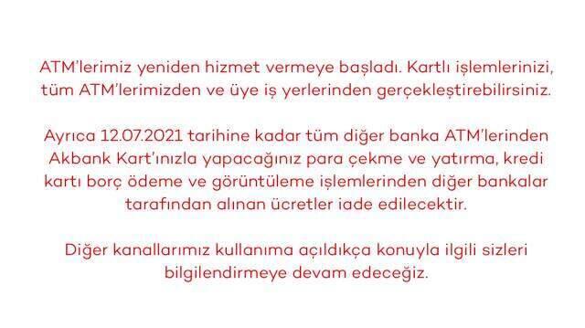 Akbank 'teknik sorunu' kısmen çözdü! ATM'leri yeniden hizmet vermeye başladı