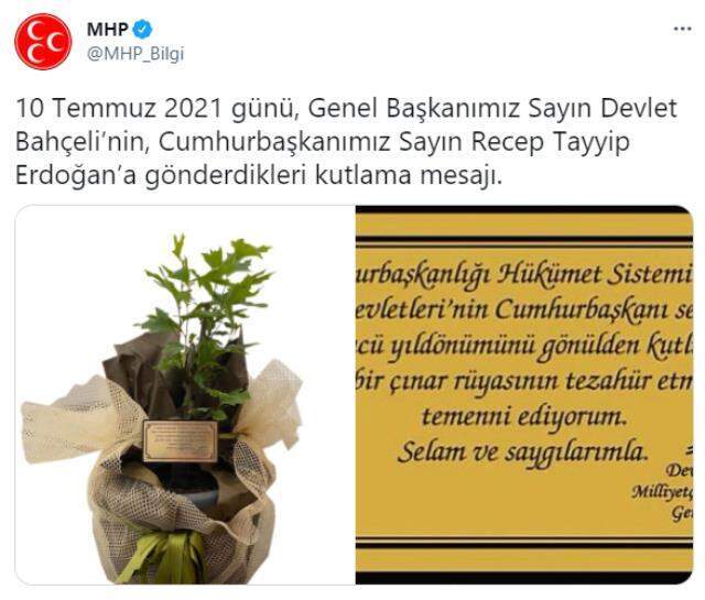 MHP Genel Başkanı Bahçeli, Cumhurbaşkanı Erdoğan'a çınar fidanı hediye etti MHP Genel Başkanı Bahçeli, Cumhurbaşkanı Erdoğan'a çınar fidanı hediye etti