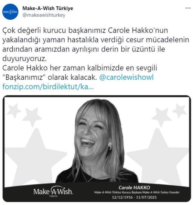 Carole Hakko hayatını kaybetti Carole Hakko hayatını kaybetti