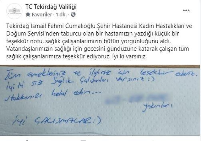 Hastaneden taburcu olan kadının yakınlarının bıraktığı not duygulandırdı