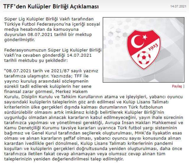 Kıyamet kopacak! TFF, uzun bir açıklamayla kulüplerin taleplerine ve iddialarına sert yanıt verdi Kıyamet kopacak! TFF, uzun bir açıklamayla kulüplerin taleplerine ve iddialarına sert yanıt verdi