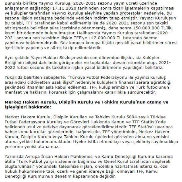 Kıyamet kopacak! TFF, uzun bir açıklamayla kulüplerin taleplerine ve iddialarına sert yanıt verdi Kıyamet kopacak! TFF, uzun bir açıklamayla kulüplerin taleplerine ve iddialarına sert yanıt verdi