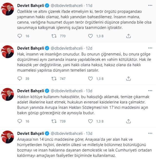 Son Dakika! MHP lideri Bahçeli'den AYM'nin HDP'li Gergerlioğlu kararına sert tepki: Hak ihlali kararı terörizme destektir Son Dakika! MHP lideri Bahçeli'den AYM'nin HDP'li Gergerlioğlu kararına sert tepki: Hak ihlali kararı terörizme destektir