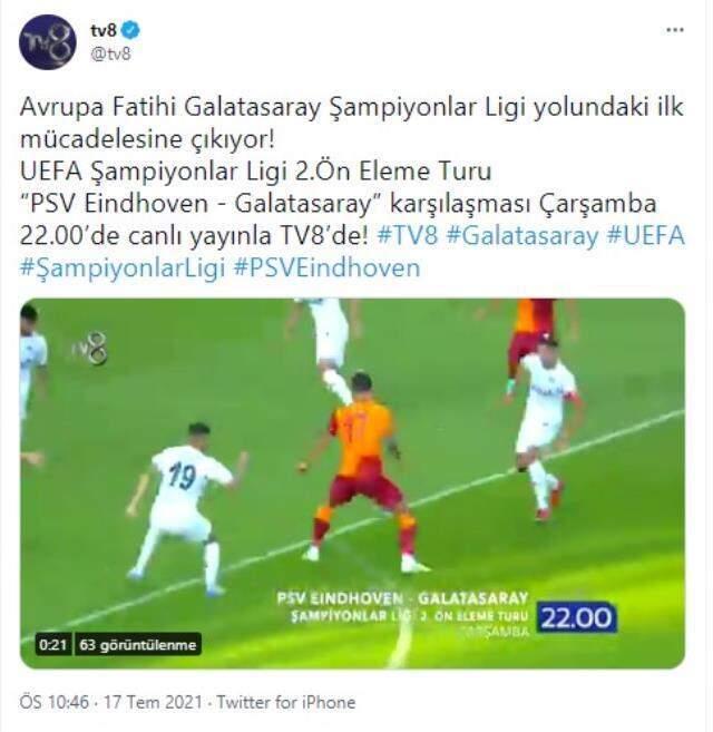 Şampiyonlar Ligi 2. Ön Eleme Turu'nda oynanacak PSV-Galatasaray maçı TV8 ekranlarından canlı yayınlanacak