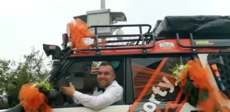 Düğüne çekiciye yüklediği off-road aracıyla gitti