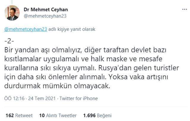 'Aktif vaka sayısı 100 bini geçti' diyen Mehmet Ceyhan alınması gereken yeni tedbirleri paylaştı