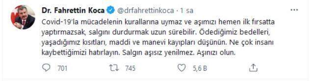 Bakan Koca salgından kurtulmanın formülünü verdi: Salgın aşısız yenilmez, aşınızı olun Bakan Koca salgından kurtulmanın formülünü verdi: Salgın aşısız yenilmez, aşınızı olun