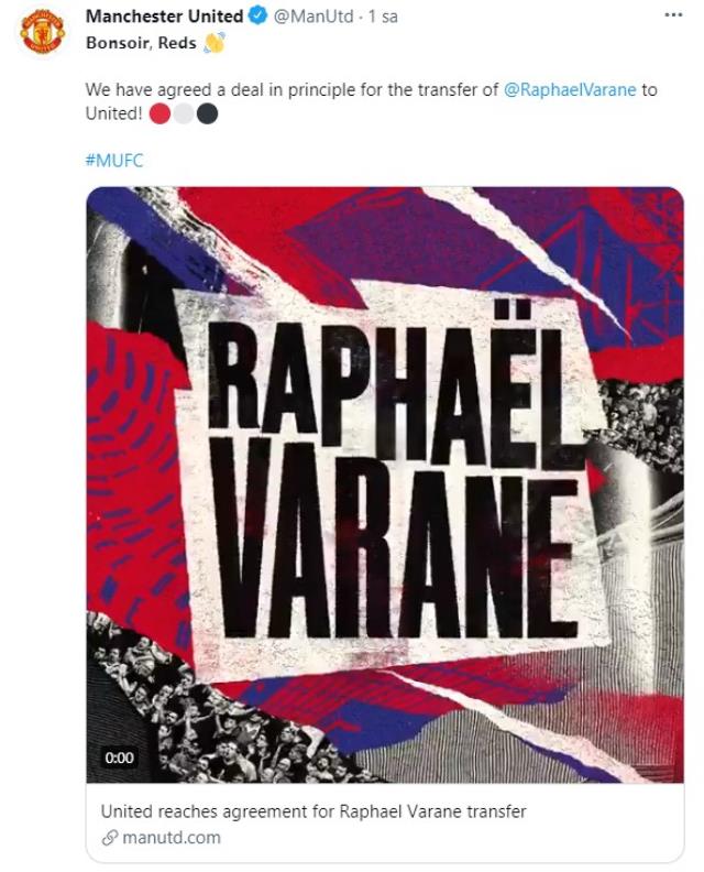 Manchester United, Real Madrid'in yıldızı Raphael Varane'ı transfer etti