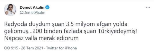 Demet Akalın radyoda dinlediği habere isyan etti: 3.5 milyon Afgan geliyormuş, ne yapacağız?