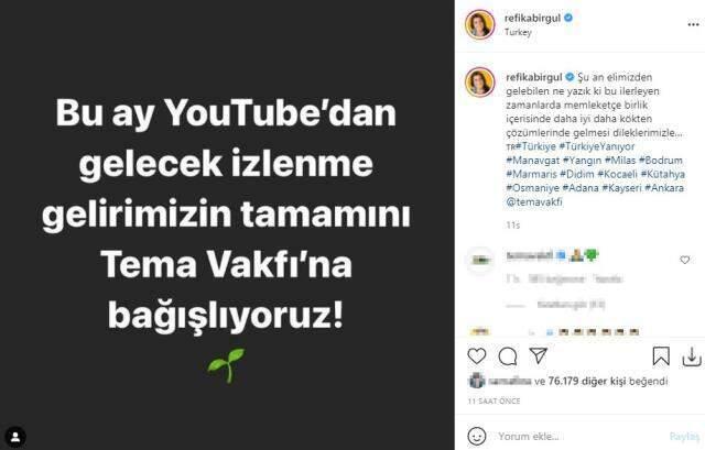 Ünlü isimler, yanan ormanların yeniden ağaçlandırılması için Tema Vakfı'na bağış yapmaya başladı