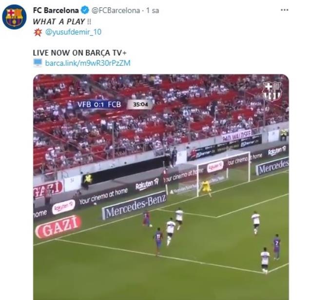 Barcelona'da forma giyen Türk yıldız Yusuf Demir'den klas gol! Katalan devinin paylaşımı beğeni yağmuruna tutuldu