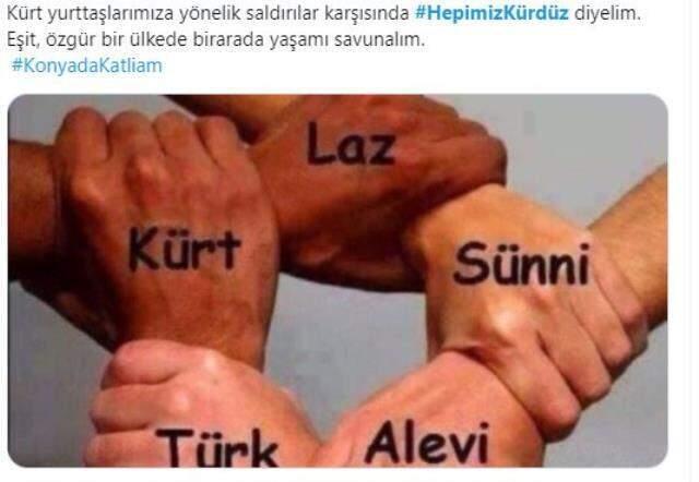 Konya'daki vahşetin ardından tepki çığ gibi! Sosyal medyada 'hepimizkürdüz' başlığıyla binlerce paylaşım