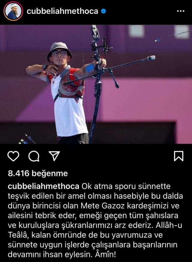Cübbeli Ahmet'ten, Olimpiyat şampiyonu Mete Gazoz'a 'Sünnet'li mesaj