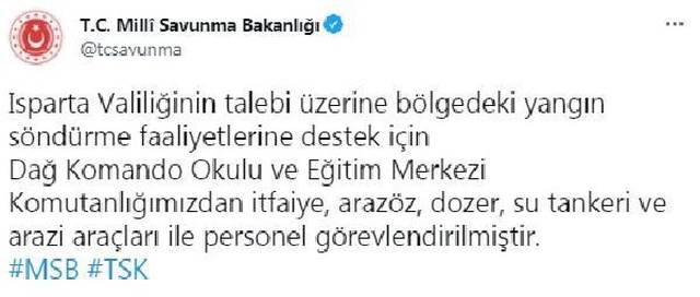 Isparta'daki yangına Dağ Komando Okulu Komutanlığı müdahale edecek