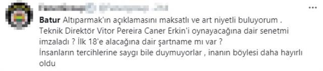 Menajer Batur Altıparmak'ın Caner'in ayrılışına ilişkin yaptığı açıklama Fenerbahçe taraftarının tepkisini çekti