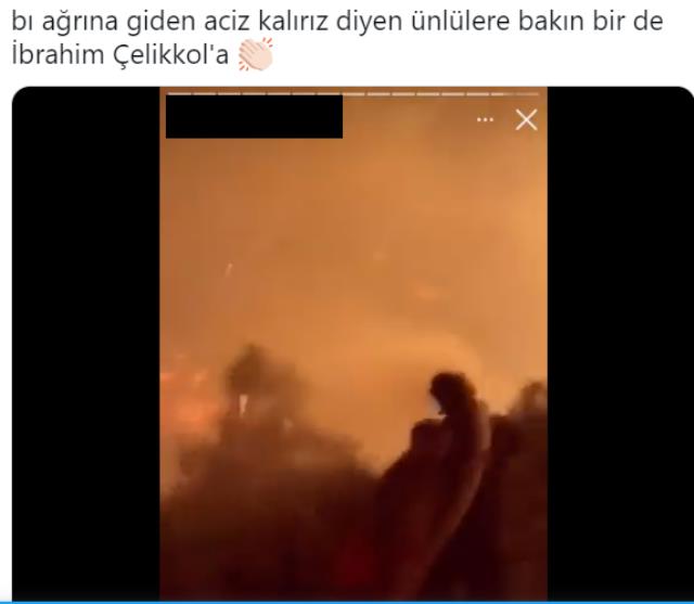 Oyuncu İbrahim Çelikkol termik santrale yaklaşan alevlerin içine hortumla daldı