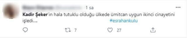 Ümitcan Uygun'un Esra Hankulu'nun ölümüyle ilgili gözaltına alınması sonrası Kadir Şeker için binlerce tweet atıldı