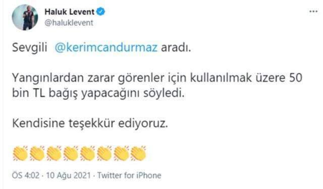 Kerimcan Durmaz, deprem bölgesi için 50 bin TL yardımda bulundu