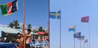 Afgan mültecilerin Alanya plajında Afganistan bayrağı diktiği iddiası