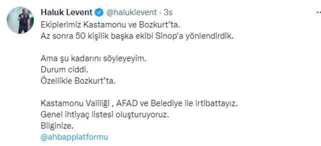 'Durum ciddi' diyen Haluk Levent, selden felaketi yaşayan bölgeler için bağış toplamaya başladı 'Durum ciddi' diyen Haluk Levent, selden felaketi yaşayan bölgeler için bağış toplamaya başladı