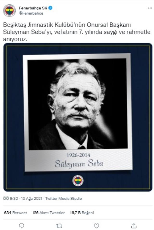Fenerbahçe ve Galatasaray, ezeli rakip Beşiktaş'ın efsane başkanı Süleyman Seba'yı andı