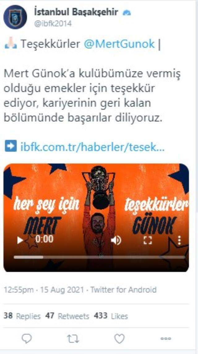 Başakşehir, Beşiktaş'la anlaşan Mert Günok'un sözleşmesini feshetti Başakşehir, Beşiktaş'la anlaşan Mert Günok'un sözleşmesini feshetti